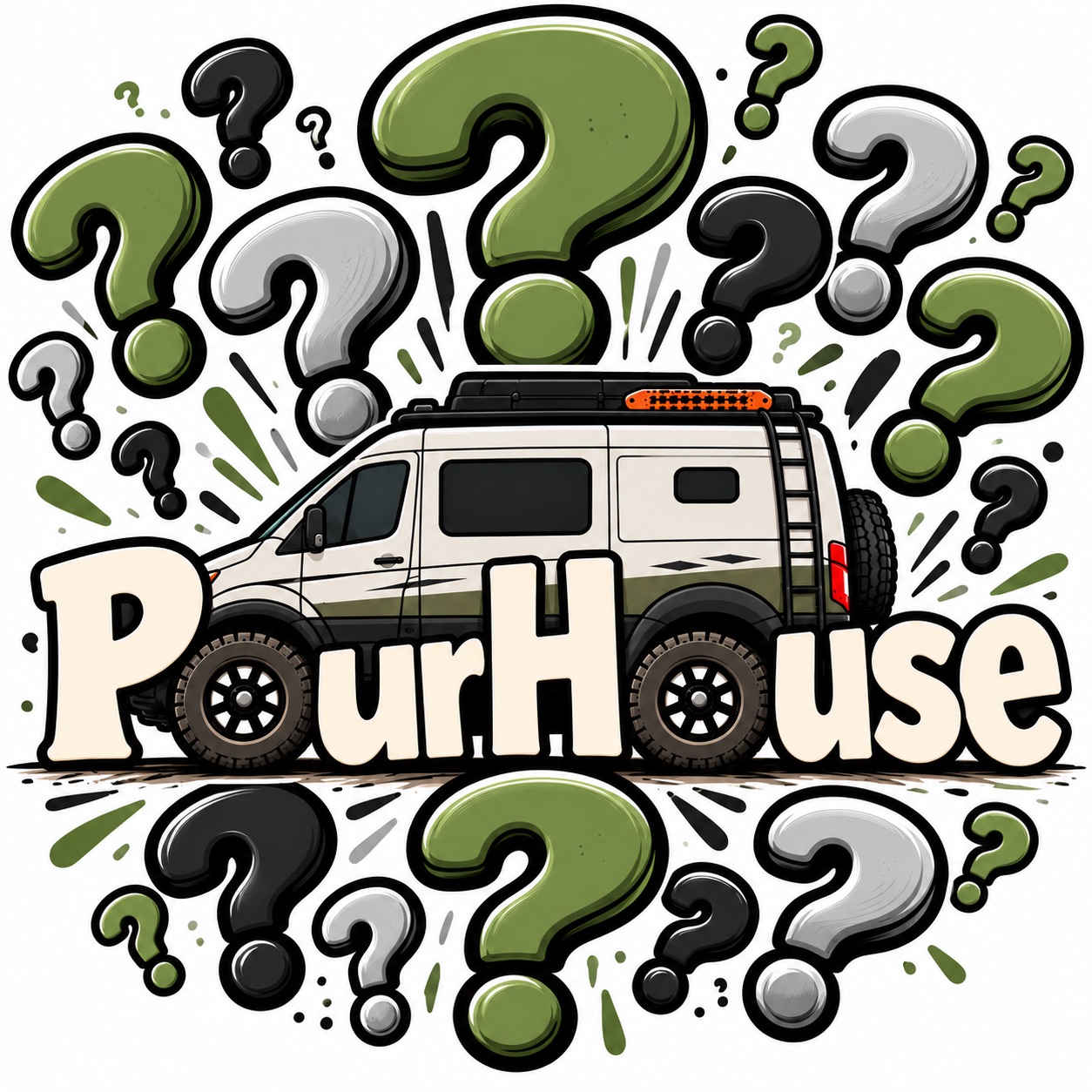 PourHouse surrounded by green and black question marks